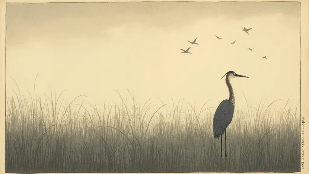 Antique heron print showing age and wear