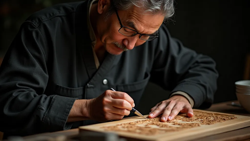 Artisan carving a woodblock print