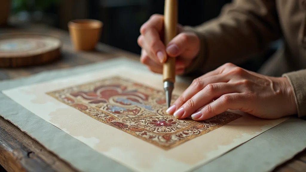 Contemporary artist creating a Mokuhanga print