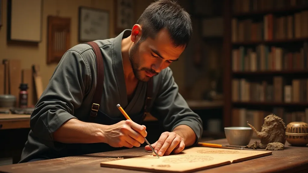 Mokuhanga Carver at Work