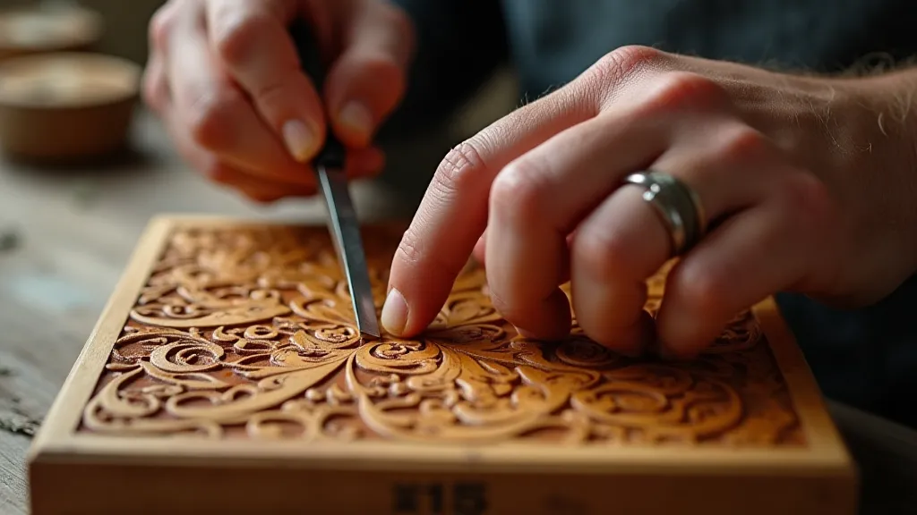 Artisan carving a cherry wood block