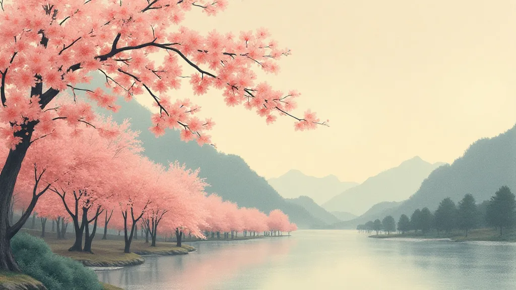 Finished Mokuhanga print of a Japanese landscape