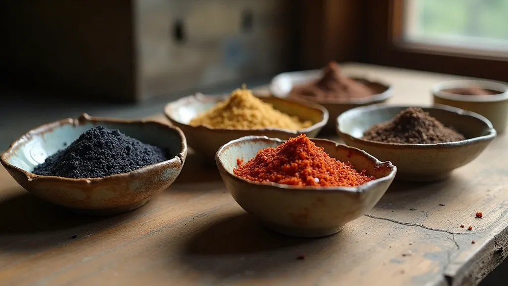 Traditional Mokuhanga pigments in ceramic dishes