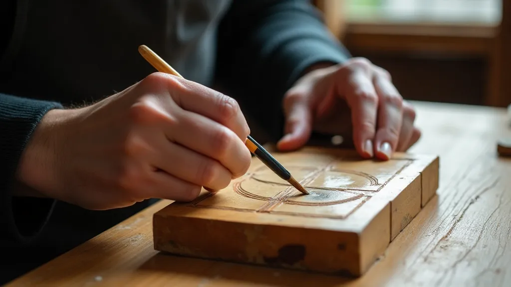 A Mokuhanga printer applying pigment to a woodblock