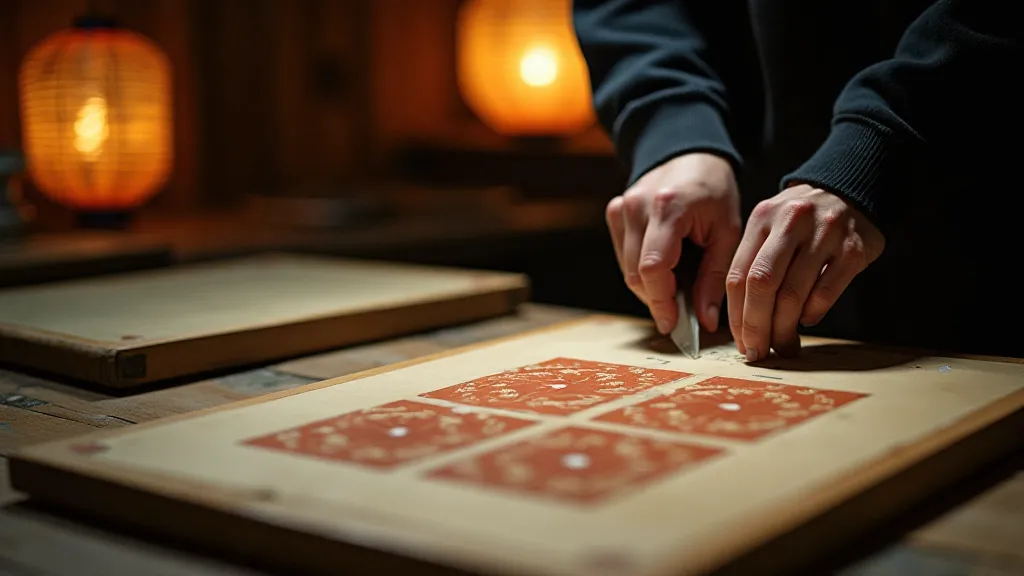Mokuhanga artist using registration guide