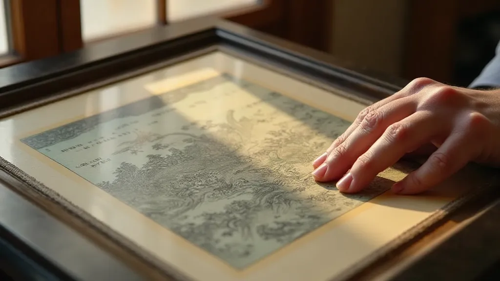 Close-up of examining a woodblock print