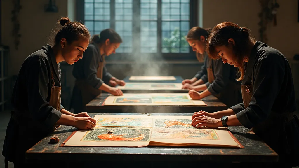 Japanese printmaking workshop scene