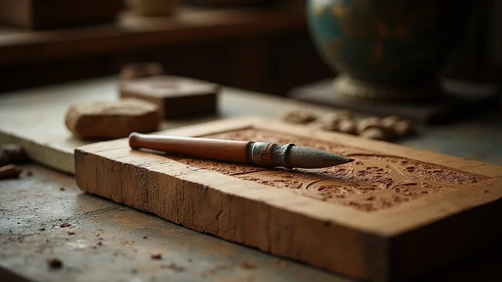 Woodblock carving tool and unfinished block
